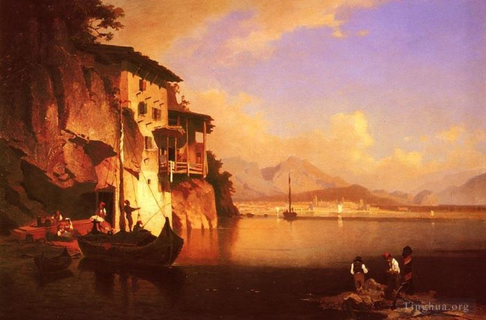 Franz Richard Unterberger Peinture à l'huile - Bateau Motio Du Lac Du Garda