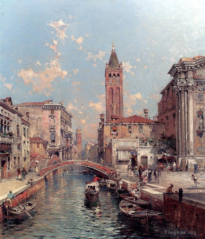 Franz Richard Unterberger Peinture à l'huile - Rio Santa Barnaba Venise Venise