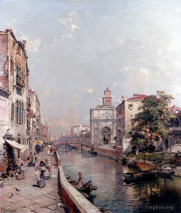 Franz Richard Unterberger Peinture à l'huile - Rio St Geronimo Venezia Venise Venise