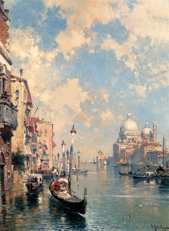 Franz Richard Unterberger Peinture à l'huile - Le Grand Canal Venise Venise