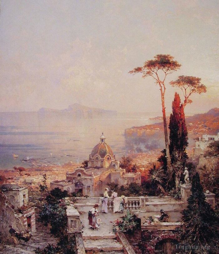Franz Richard Unterberger Peinture à l'huile - La vue depuis le balcon