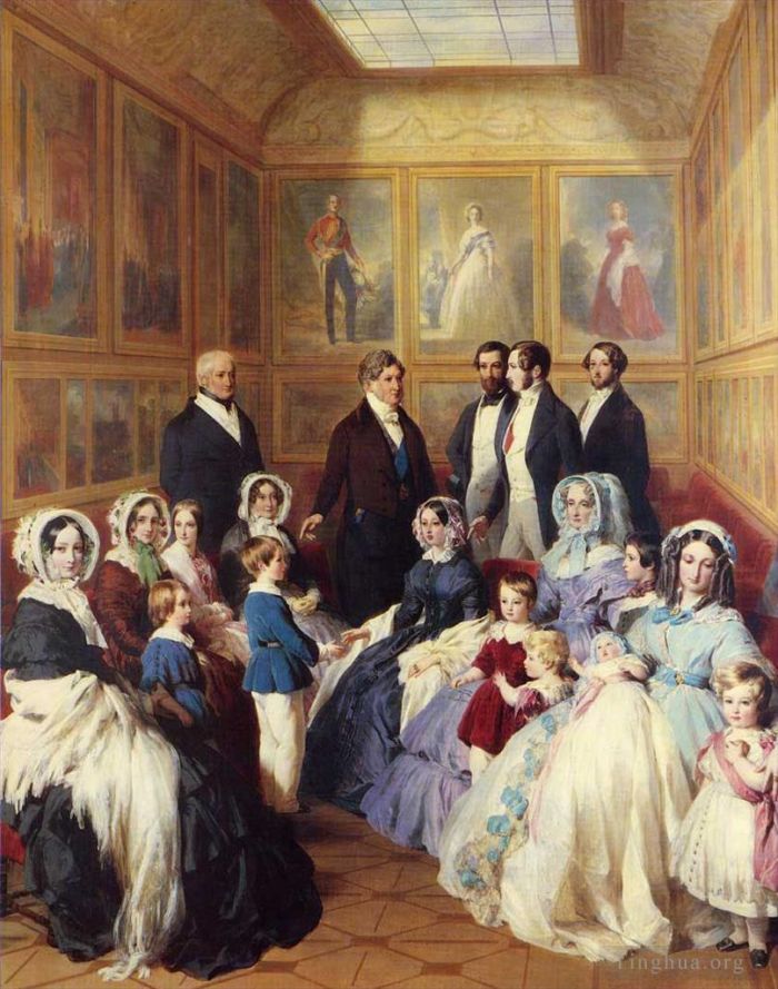 Franz Xaver Winterhalter Peinture à l'huile - La reine Victoria et le prince Albert avec la famille du roi Louis Philippe