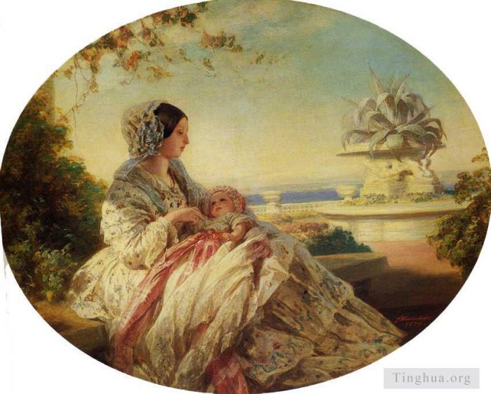 Franz Xaver Winterhalter Peinture à l'huile - La reine Victoria avec le prince Arthur