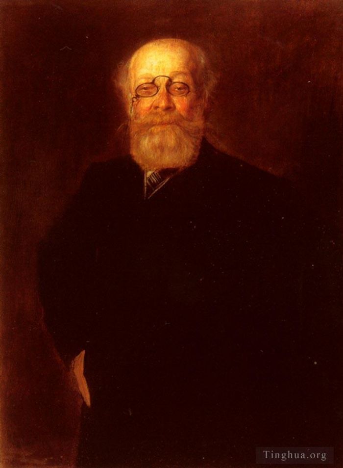Franz von Lenbach Peinture à l'huile - Portrait d'un monsieur barbu portant une pince
