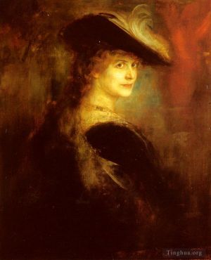 Franz von Lenbach œuvres - Portrait d'une dame élégante en costume rubenesque