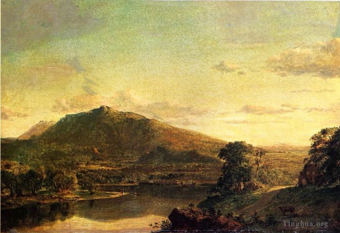 Frederic Edwin Church Peinture à l'huile - Personnages dans un paysage de la Nouvelle-Angleterre