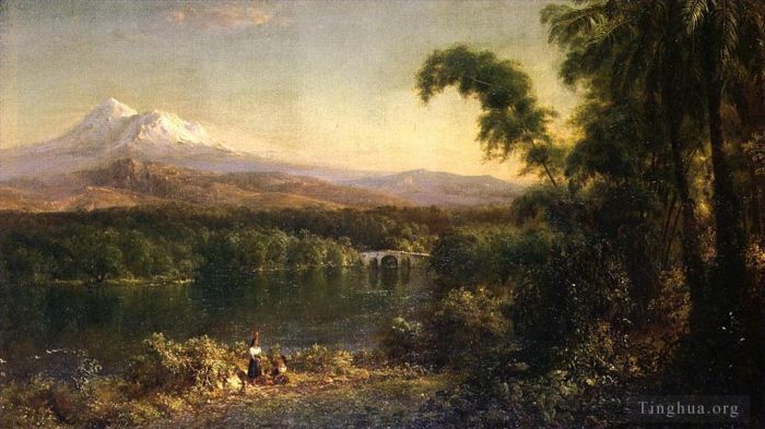 Frederic Edwin Church Peinture à l'huile - Personnages dans un paysage équatorien