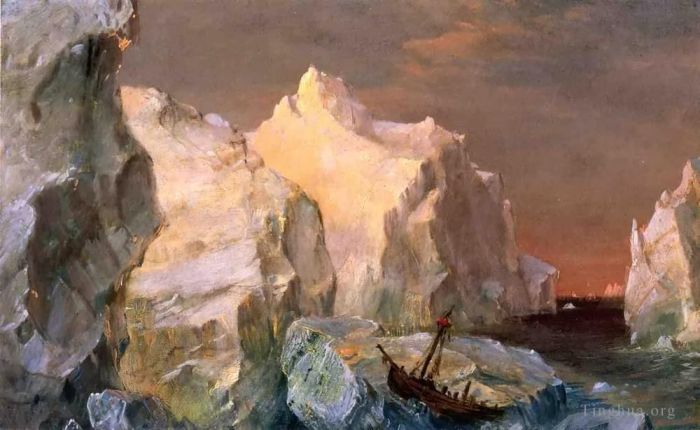Frederic Edwin Church Peinture à l'huile - Icebergs et épave au coucher du soleil