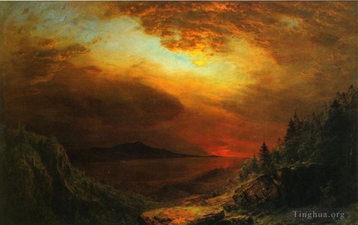 Frederic Edwin Church Peinture à l'huile - Crépuscule Mont Désert Île Maine