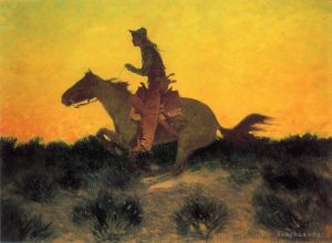 Frederic Remington œuvres - Contre le coucher du soleil