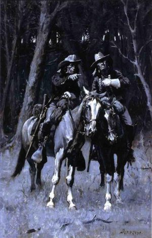 Frederic Remington œuvres - Des scouts Cheyennes patrouillent dans le Big Timber du nord de l'Oklahoma canadien