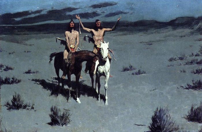 Frederic Remington Peinture à l'huile - Jolie mère de la nuit, vieux cow-boy de l'Ouest américain, indien Frederic Remington