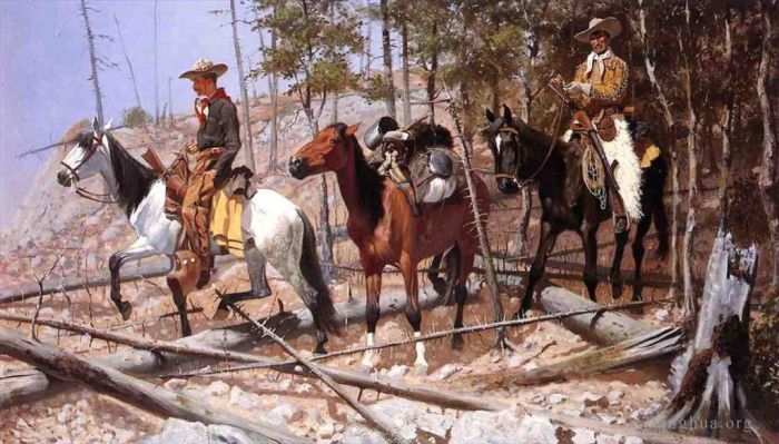 Frederic Remington Peinture à l'huile - Prospection du bétail