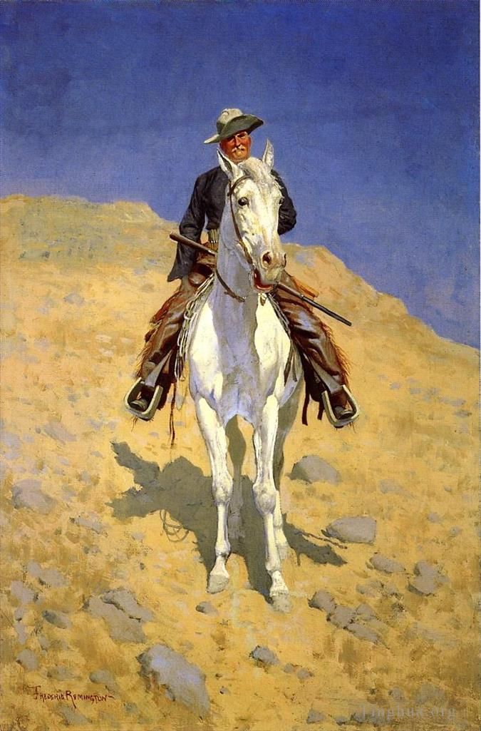 Frederic Remington Peinture à l'huile - Autoportrait sur un cheval