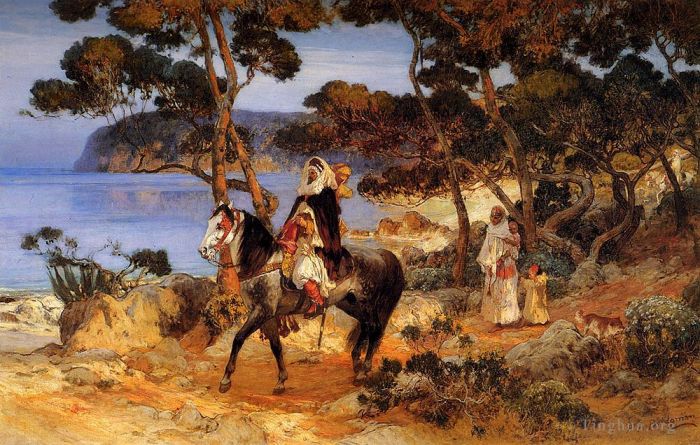 Frederick Arthur Bridgman Peinture à l'huile - Un sentier côtier