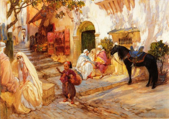 Frederick Arthur Bridgman Peinture à l'huile - Une rue en Algérie