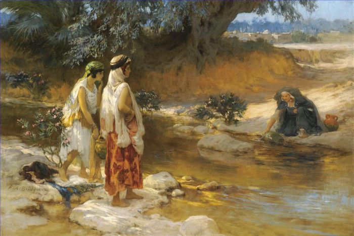 Frederick Arthur Bridgman Peinture à l'huile - AU BORD DE L'EAU