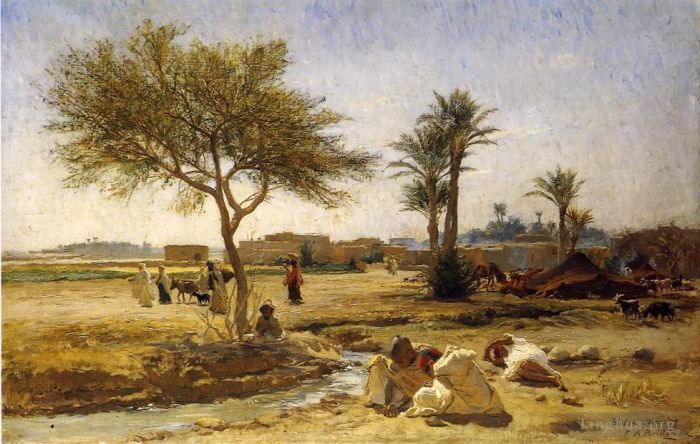 Frederick Arthur Bridgman Peinture à l'huile - Un village arabe