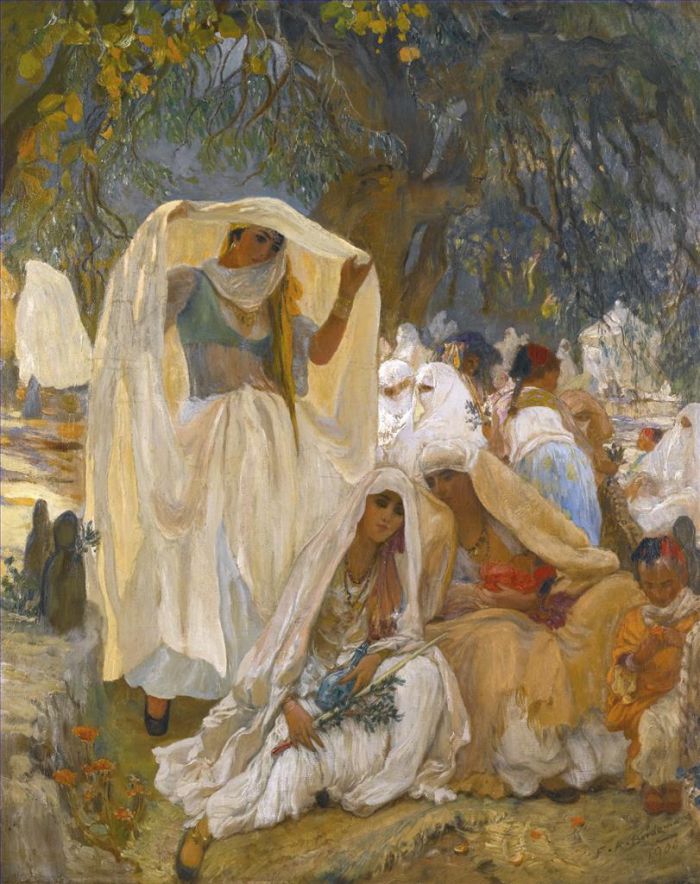 Frederick Arthur Bridgman Peinture à l'huile - LE JOUR DU PROPHETE A BLIDAH EN ALGERIE