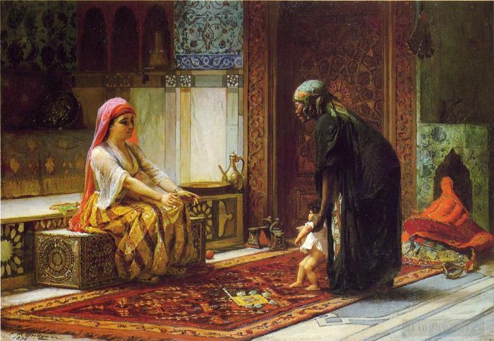 Frederick Arthur Bridgman Peinture à l'huile - Mère et l'enfant