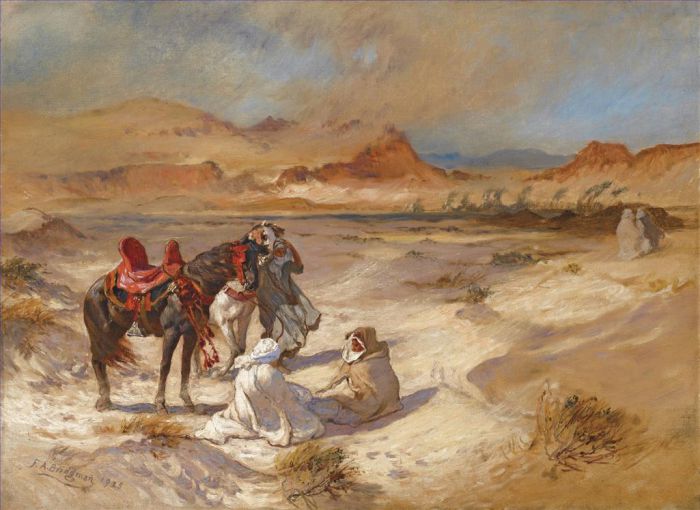 Frederick Arthur Bridgman Peinture à l'huile - SIROCCO AU-DESSUS DU DÉSERT