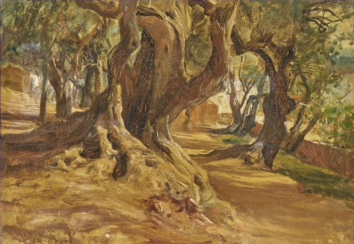 Frederick Arthur Bridgman Peinture à l'huile - TRONC D'ARBRE