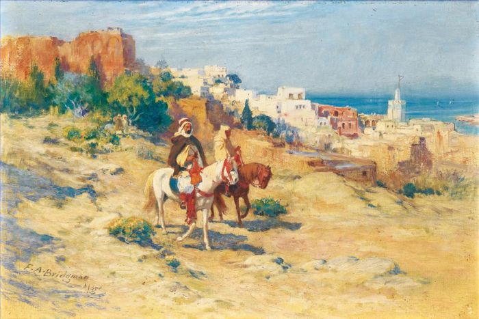 Frederick Arthur Bridgman Peinture à l'huile - DEUX Cavaliers À ALGER