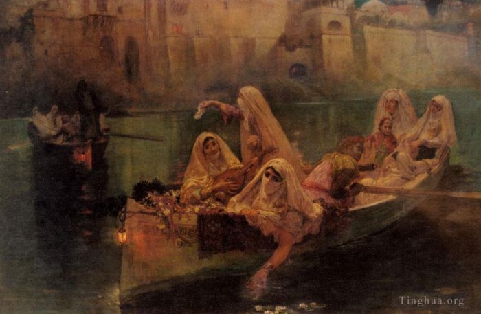 Frederick Arthur Bridgman Peinture à l'huile - Les bateaux du harem