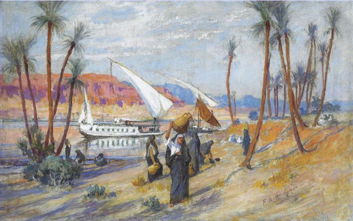 Frederick Arthur Bridgman Peinture à l'huile - PORTEURS D'EAU PAR LE NIL