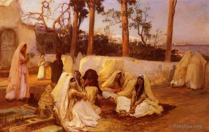 Frederick Arthur Bridgman Peinture à l'huile - Femmes au cimetière d'Alger