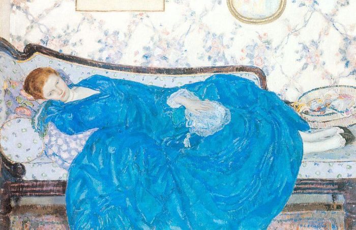 Frederick Carl Frieseke Peinture à l'huile - La robe bleue