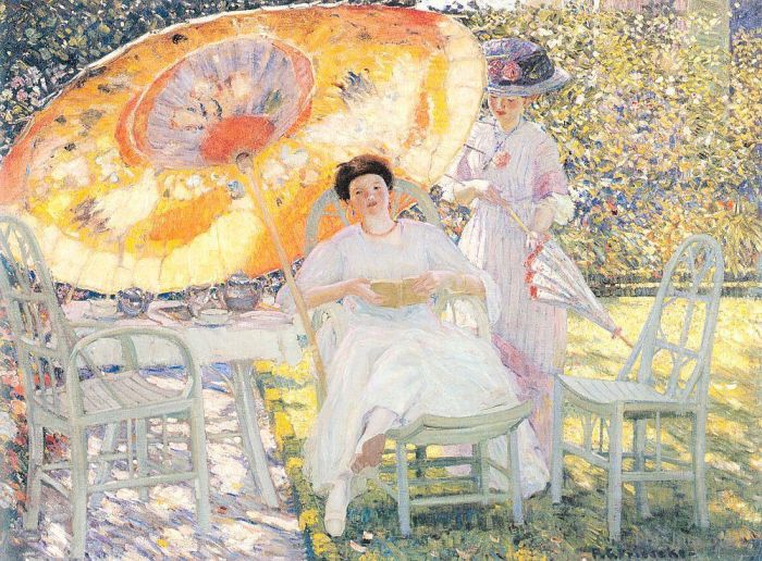 Frederick Carl Frieseke Peinture à l'huile - Le parasol de jardin