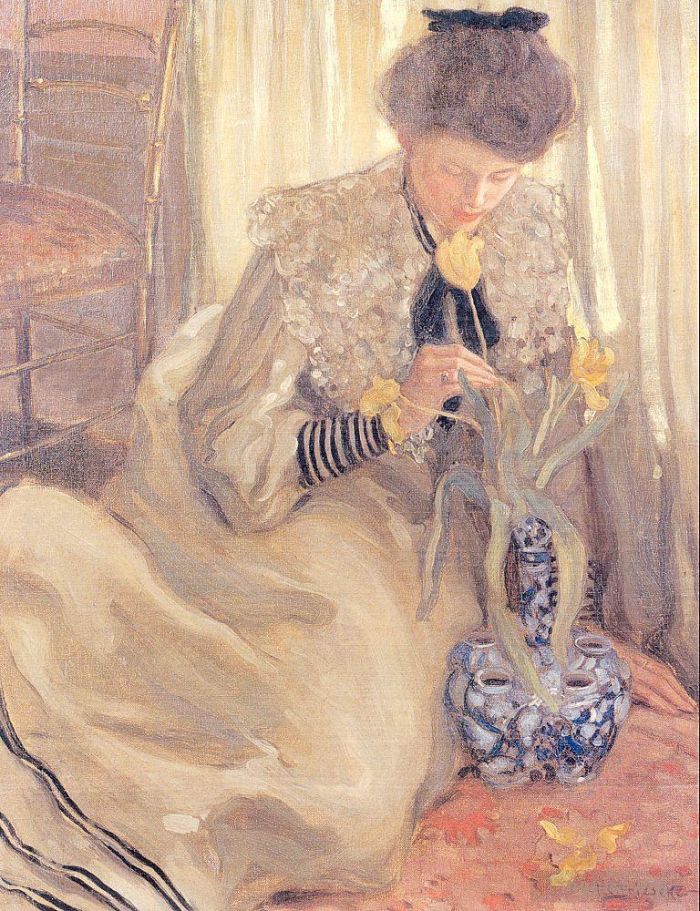 Frederick Carl Frieseke Peinture à l'huile - La tulipe jaune