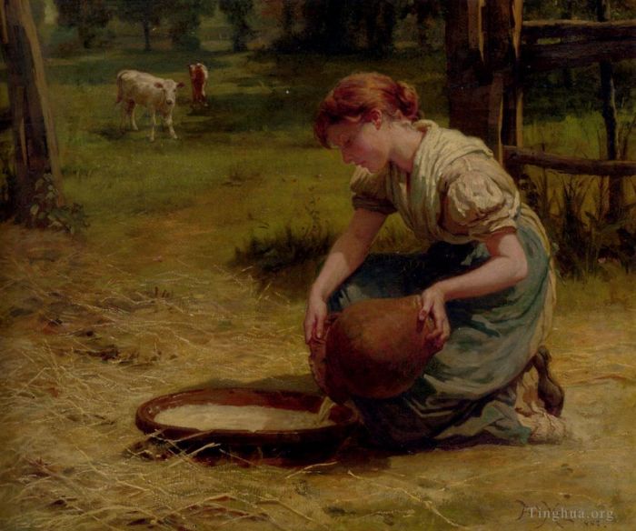 Frederick Morgan Peinture à l'huile - Lait pour les veaux