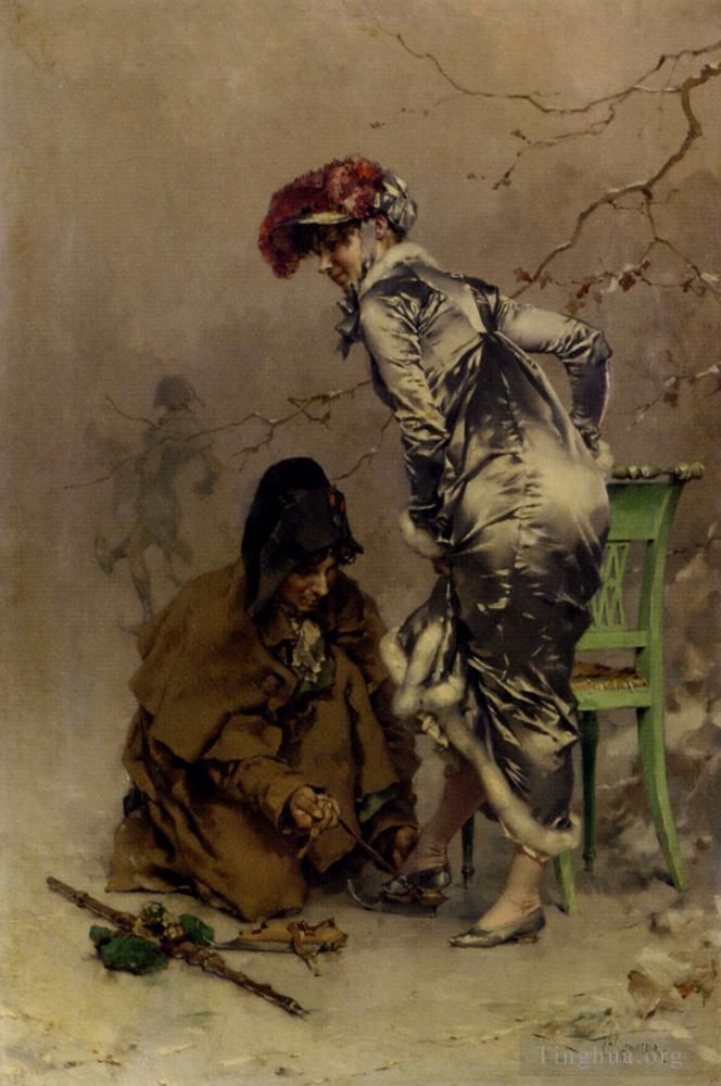 Frederik Hendrik Kaemmerer Peinture à l'huile - Une escapade hivernale