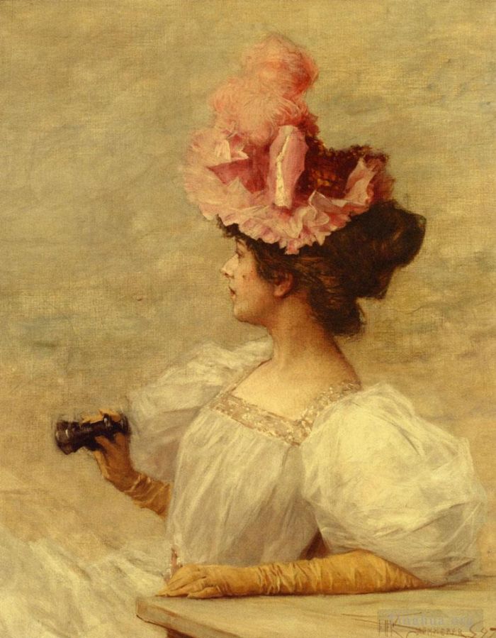 Frederik Hendrik Kaemmerer Peinture à l'huile - Femme avec des lunettes d'opéra