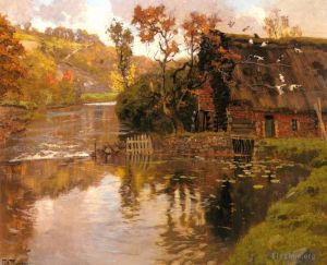 Frits Thaulow œuvres - Cottage près d'un ruisseau