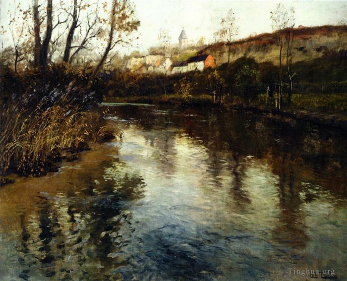 Frits Thaulow Peinture à l'huile - Paysage de la rivière Elvelandskap