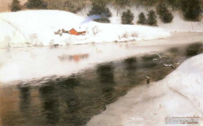 Frits Thaulow Peinture à l'huile - L'hiver à la rivière Simoa
