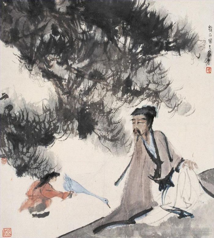 Fu Baoshi Art Chinois - 5 homme et oie