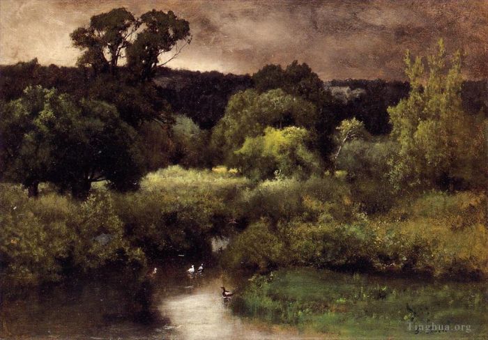 George Inness Peinture à l'huile - Une journée grise à Lowery