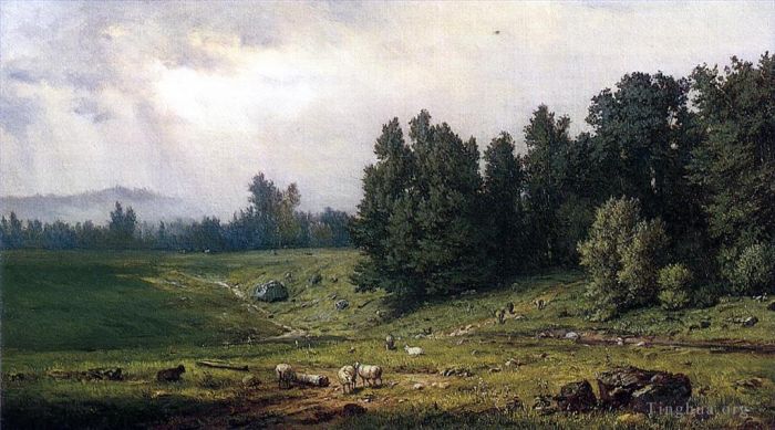 George Inness Peinture à l'huile - Paysage avec des moutons