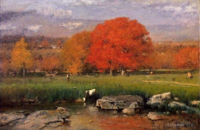 George Inness Peinture à l'huile - Matin Catskill Valley alias The Red Oaks