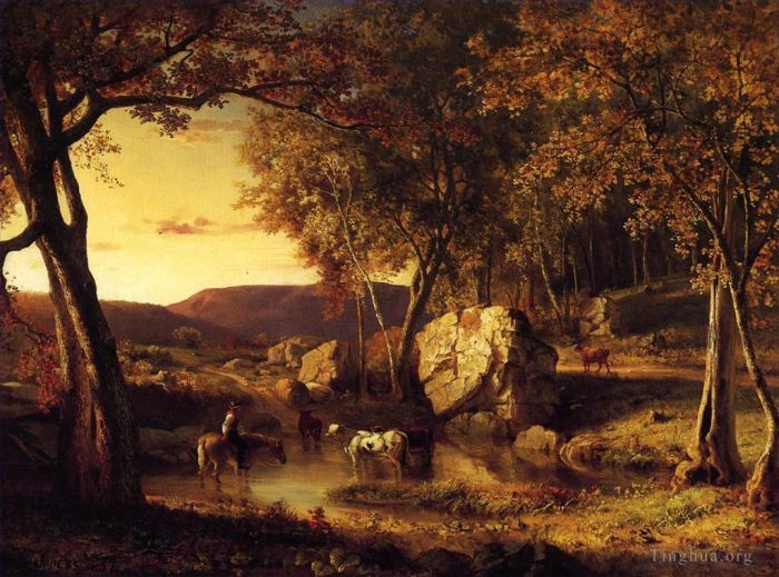 George Inness Peinture à l'huile - Jours d'été Abreuvement du bétail Fin de l'été Début de l'automne
