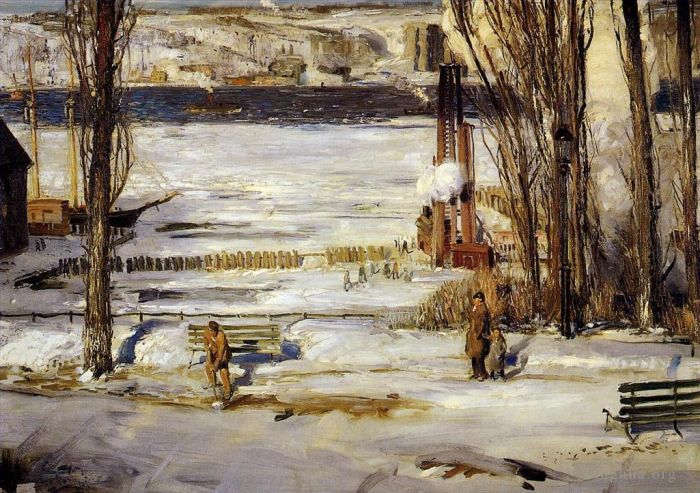 George Wesley Bellows Peinture à l'huile - Un paysage réaliste de neige du matin George Wesley Bellows