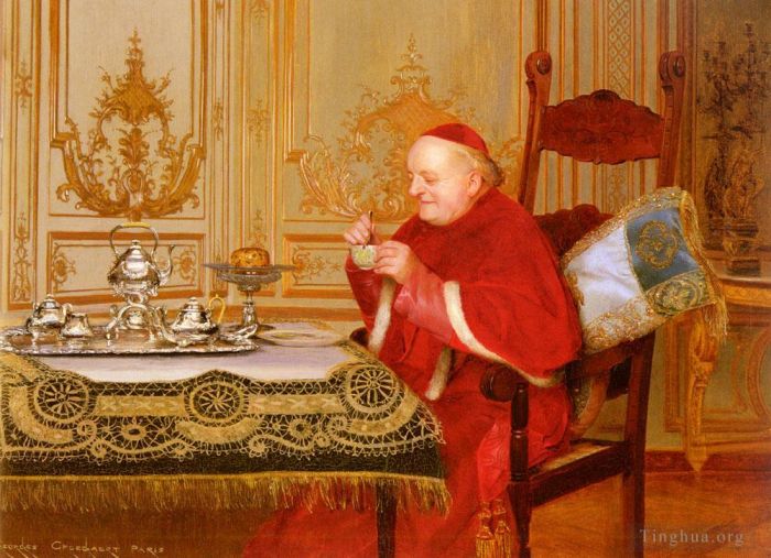 Georges Croegaert Peinture à l'huile - L'heure du thé