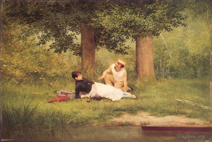 Georges Croegaert Peinture à l'huile - Le flirt