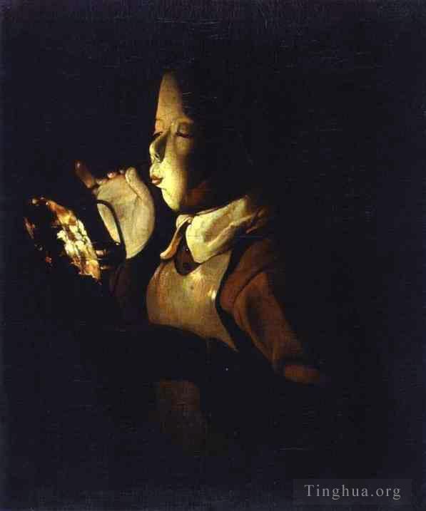 Georges de La Tour Peinture à l'huile - Garçon soufflant sur la lampe ABC