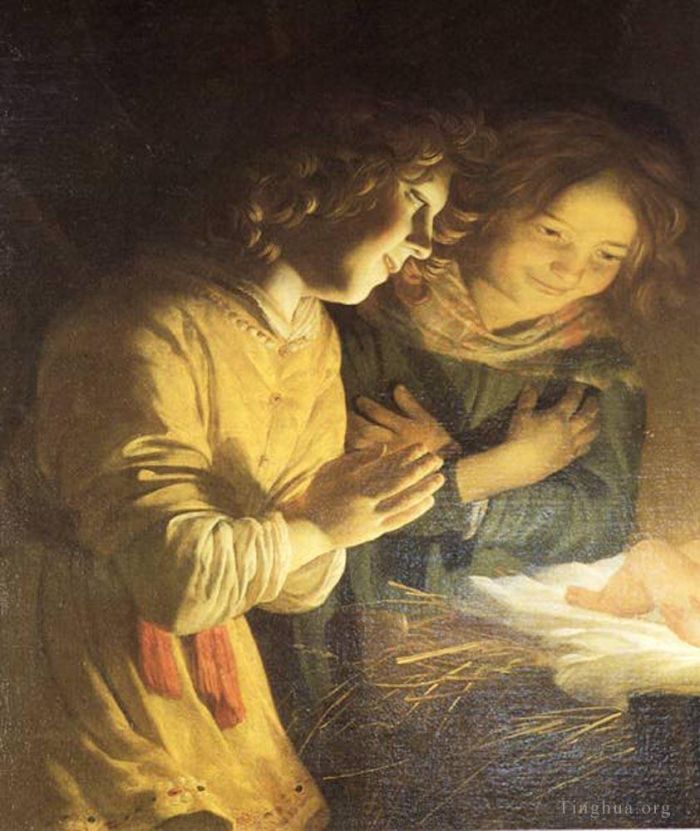 Gerard van Honthorst Peinture à l'huile - Adoration de l'enfant