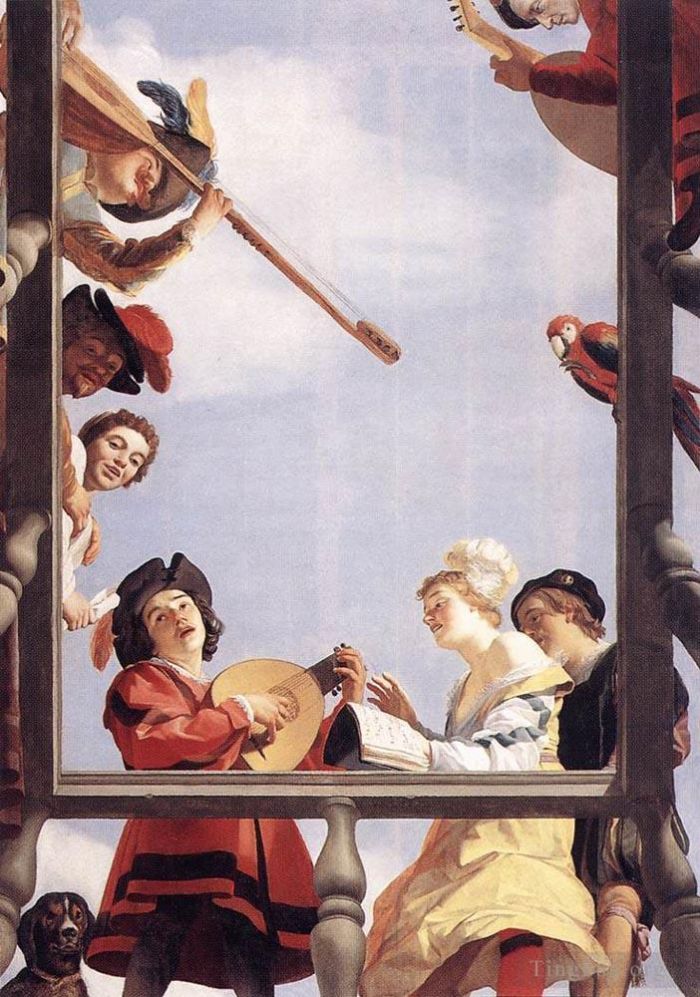 Gerard van Honthorst Peinture à l'huile - Groupe musical sur un balcon